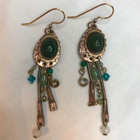 Beautiful Multicolor Drop Earrings Turquoise Green - Picture 2 of 4